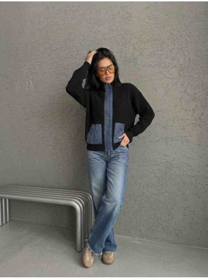 Nuvella Denim Detaylı Fermuarlı Triko