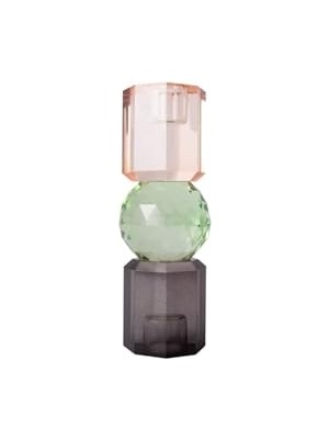 Ertürk Store Kristal Mum Tutucu Şeftali, Yeşil, Füme 16,5x6 cm