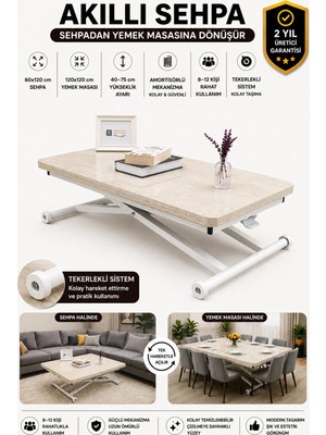 Maison Luré Home Üst Tabla Mdf Traverten Oval Güvenli Köşe Alt Mekanizma Demir Orta Sehpa