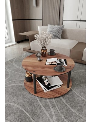 Maison Luré Dekoratif Mdf Masivo Orta Sehpa 70X70 Yuvarlak Madran Ceviz