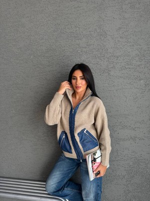 Nuvella Denim Detaylı Fermuarlı Triko