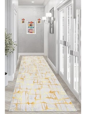 Ertürk Store Mermer Desenli Dijital Baskı Yıkanabilir Kaymaz Taban Düz Salon Halısı ve Yolluk, Beyaz 80 x 50,955513308005097