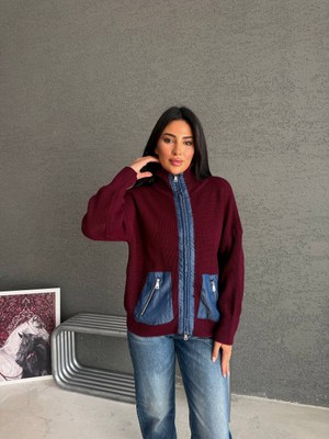 Nuvella Denim Detaylı Fermuarlı Triko