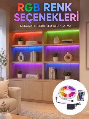 Astraltech 5 Metre Kumandalı Rgb LED Şerit 2835 Smd Dekoratif Tv Oda Masa Arkası Aydınlatma