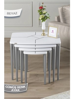 Maison Luré 1.sınıf Mdf ve Lake Boya Beyaz 4lü Zigon Sehpa Takımı