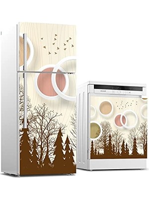 Ertürk Store Buzdolabı ve Bulaşık Makinesi Beyaz Eşya Sticker Kaplama, Kahverengi Ağaç Daireler