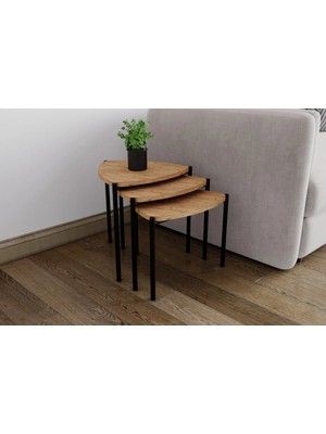 Maison Luré 3 Lü Metal Ayaklı Zigon Sehpa Çok Amaçlı Salon Oturma Odası