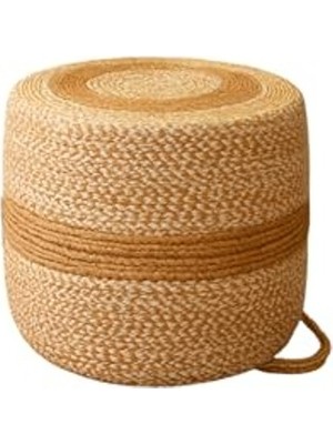 Natureline Jüt Puf Salon Pufu Antre Puf Makyaj Masası ve Yatak Odası Banyo Puf Teras Veranda ve Balkon Uyumlu Hasır Dekoratif Dayanıklı ve Çok Amaçlı Puff (Hasır-Beyazkırçıl)