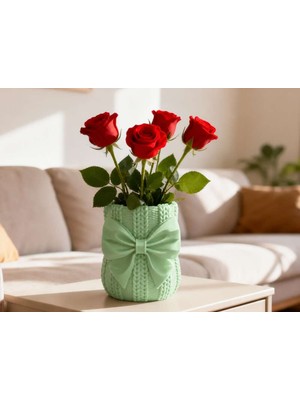 3D Baskı Fiyonklu Örgü Vazo - Dekoratif Çiçeklik-Mint
