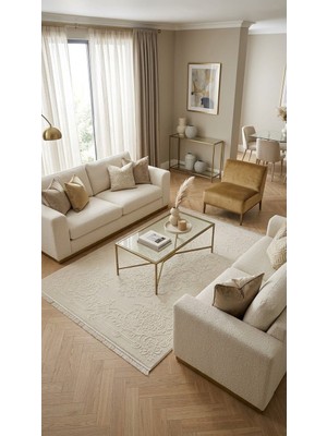 Selçuk Halı Sanat Halı Abiye 5837 Krem Salon Oturma Odası Halısı 160 x 230