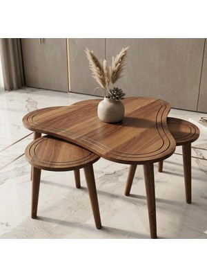 Maison Luré Ceviz Desenli 4’lü Set Zigon Sehpa