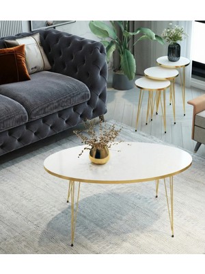 Maison Luré 4'lü Gold Detaylı Metal Ayaklı Orta Sehpa & Zigon Sehpa Seti