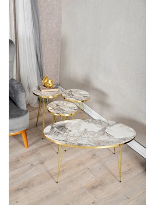 Maison Luré 4’lü Metal Ayaklı Orta Sehpa & Zigon Sehpa Seti