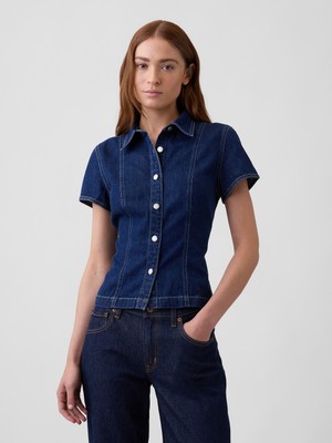 Gap Kadın Koyu Mavi Fitted Denim Gömlek