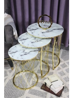 Maison Luré Gold Metal Hasır C Beyaz Mermer Desen Üçlü Zigon