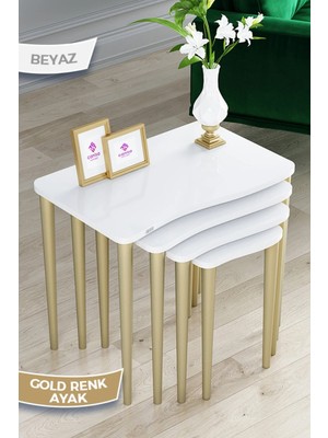 Maison Luré 1.sınıf Mdf 4lü Beyaz Zigon Sehpa Takımı