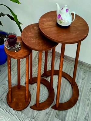 Maison Luré Doğal Ahşap 3lü Zigon Sehpa Kayın Ağacı Dayanıklı