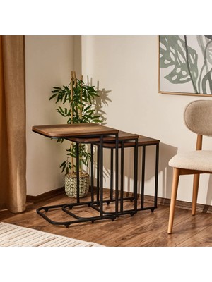 Maison Luré Ceviz Zigon Sehpa - Metal Ayaklı Tekerlekli - 62X48X41 cm