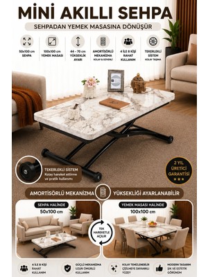 Maison Luré Akıllı Sehpa Mini Juppo Mdf Beyaz Mermer D Oval Köşe Siyah Orta Sehpa