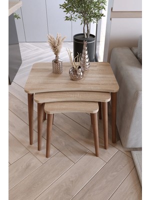 Maison Luré Ahşap Ayaklı 3'lü Zigon Çay ve Kahve Sehpası