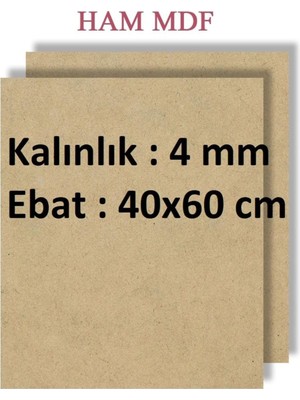 Mobilreyon 3 Adet Duralit Ham Mdf, 40X60 cm Ebat, 4 mm Kalınlık, Boyama Hobi Resim Altlığı Tuva