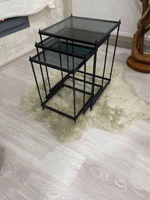 Maison Luré Siyah Minimalist Zigon Sehpa Takımı Modern Dekoratif Metal Sehpa