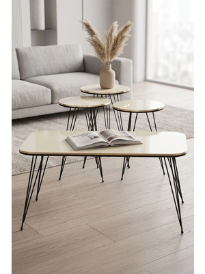 Maison Luré Zigon Sehpa ve Orta Sehpa Kr Set Siyah Tel Ayak Çift Altın Krem