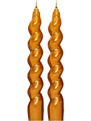 Ertürk Store 2'li Twirl Glow Gold Şamdan Mum Seti (18 Cm)