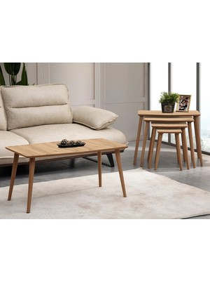 Maison Luré 4lü Mdf Ahşap Zigon Sehpa ve Orta Sehpa Seti