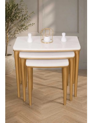 Maison Luré Napali 3'lü Ahşap Mdf Zigon Sehpa Bej Gold