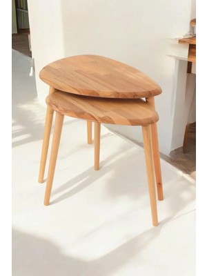 Maison Luré Masif Naturel 2'li Zigon Sehpa Set