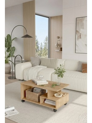 Maison Luré Raflı Modern Tasarım Fonksiyonel Orta Sehpa Kitaplık Bölmeli Sepet