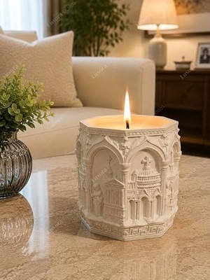 Ertürk Store Avrupa Mimari Dekoratif Mum Koleksiyonu, Vanilya Kokulu Mum, 1 Adet, 8x8 cm (Prag)