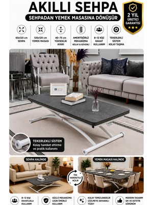 Maison Luré Akıllı Sehpa Üst Tabla Mdf Oval Köşe Alt Ayak Beyaz Orta Sehpa