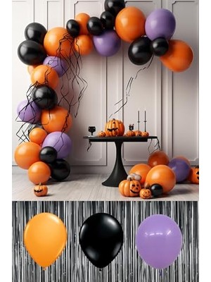 Ertürk Store Turuncu, Siyah ve Lila Cadılar Bayramı Balon Zinciri, 50 Adet