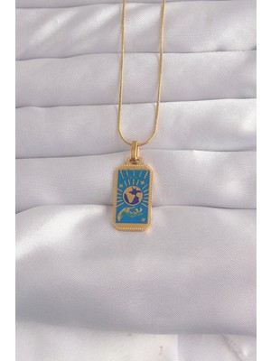Bin1çeşit 316L Çelik Renk Mavi Mineli El Figür Tarot Kolye