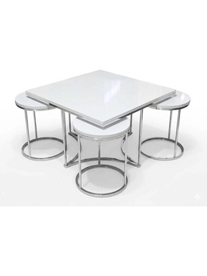 Maison Luré Yıldız 4+1 Krom Beyaz Orta Sehpa Zigon Yan Sehpa Takımı