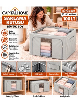 Capital Home Büyük Boy 60 x 42 x 40 cm Hurç Çelik Iskeletli+ Şeffaf Pencereli+Çift Fermuarlı