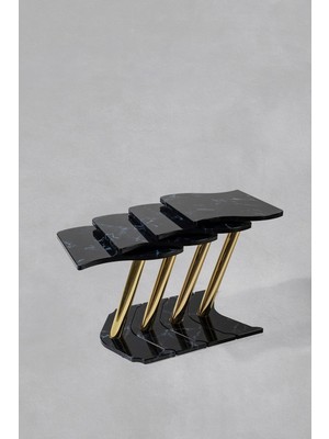 Maison Luré 4 Lü Gold Zigon Sehpa - Siyah Mermer