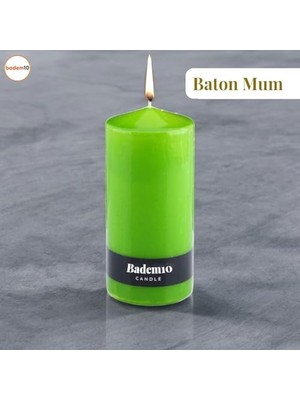 Ertürk Store Yeşil Silindir Baton Mum, Dekoratif, Fitilli, Kokusuz, 6 x 13 cm