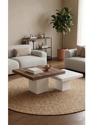 Maison Luré Mermer Görünümlü Ceviz Ayak Mdf Orta Sehpa Set