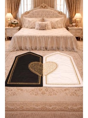 Ertürk Store Kalpli Çift Seccade Seti Tespihli Gelin Damat Bohçası, Kadife Gold Nakışlı, Çeyizlik Hediyelik 2'li 70X120 cm