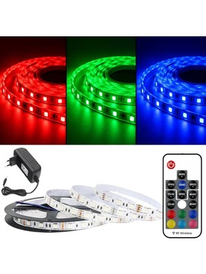 Burul RGB LED Şerit Seti, 20 Renk RF Kumandalı, Renk Değiştiren LED Aydınlatma, Adaptörlü SB-6545