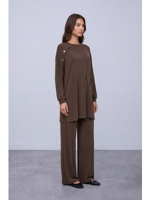 Puane Kadın  Kol ve Yaka Çıt Çıt Düğmeli Tunik Pantolon Takım 14531