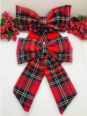 Ertürk Store Genç ve Yetişkinler Için Kırmızı Ekose Fiyonklu Büyük Boy Saç Tokası, 2'li Set