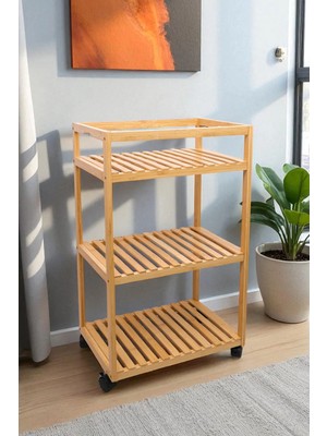 Maison Luré Bambu 3 Raflı Tekerlekli Sunum Servis Arabası Mutfak Rafı Sehpa Banyo Rafı