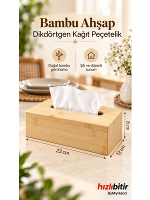 Bymyhand Doğal Ahşap Bambu Peçetelik Peçete Kutusu