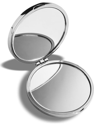 Yuvarlak Mini Metal Cep Aynası, Taşınabilir Makyaj Aynası, Gümüş Krom, 6.5cm, Katlanabilir, Modern