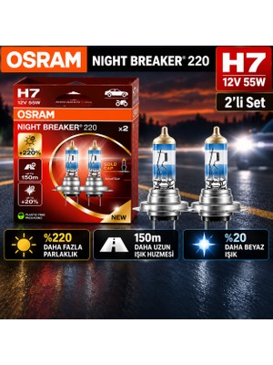 Renault Megane (2002–2009) H7 Uyumlu Osram Night Breaker 220 12V 55W Far Ampulü 2'li Set