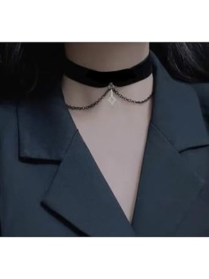 Ertürk Store Kuzey Yıldızı Detaylı Siyah Kadife Choker; Kadın Kolye, Siyah